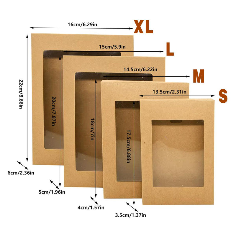 50PCS Kraft Paper Gift Boxes with PVC Window White Black Bakery Packaging Carton - L