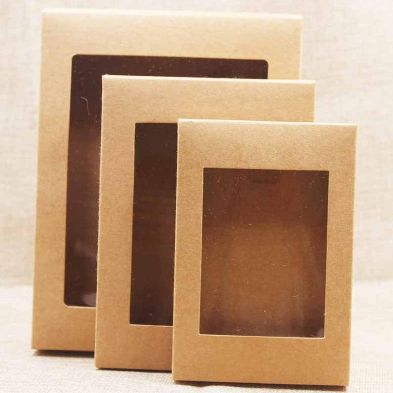50PCS Kraft Paper Gift Boxes with PVC Window White Black Bakery Packaging Carton - L
