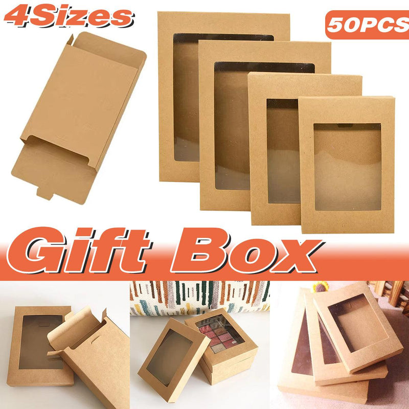 50PCS Kraft Paper Gift Boxes with PVC Window White Black Bakery Packaging Carton - XL