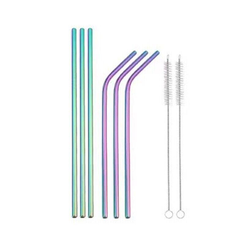 Reusable 304 Stainless Steel Straws Metal Drinking Washable Straw Brushes Set 2 - Gold Set 2