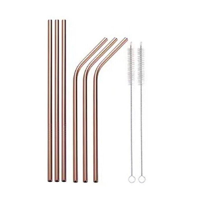 Reusable 304 Stainless Steel Straws Metal Drinking Washable Straw Brushes Set 2 - Purple Set 2