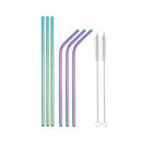 Reusable 304 Stainless Steel Straws Metal Drinking Washable Straw Brushes Set 2 - Purple Set 2