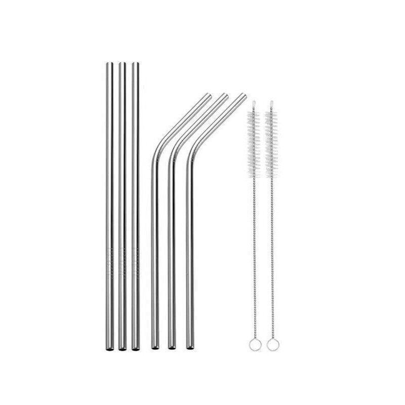 Reusable 304 Stainless Steel Straws Metal Drinking Washable Straw Brushes Set 2 - Rainbow Set 2