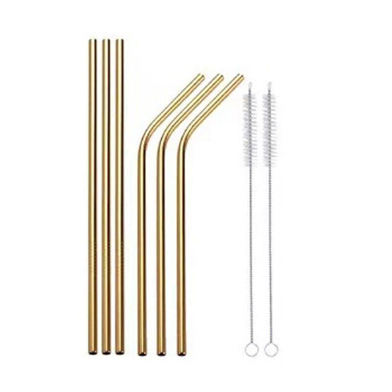 Reusable 304 Stainless Steel Straws Metal Drinking Washable Straw Brushes Set 2 - Silver Set 2