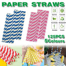 125pcs Biodegradable Paper Straws Striped Coloured Paper Drinking Straws Set