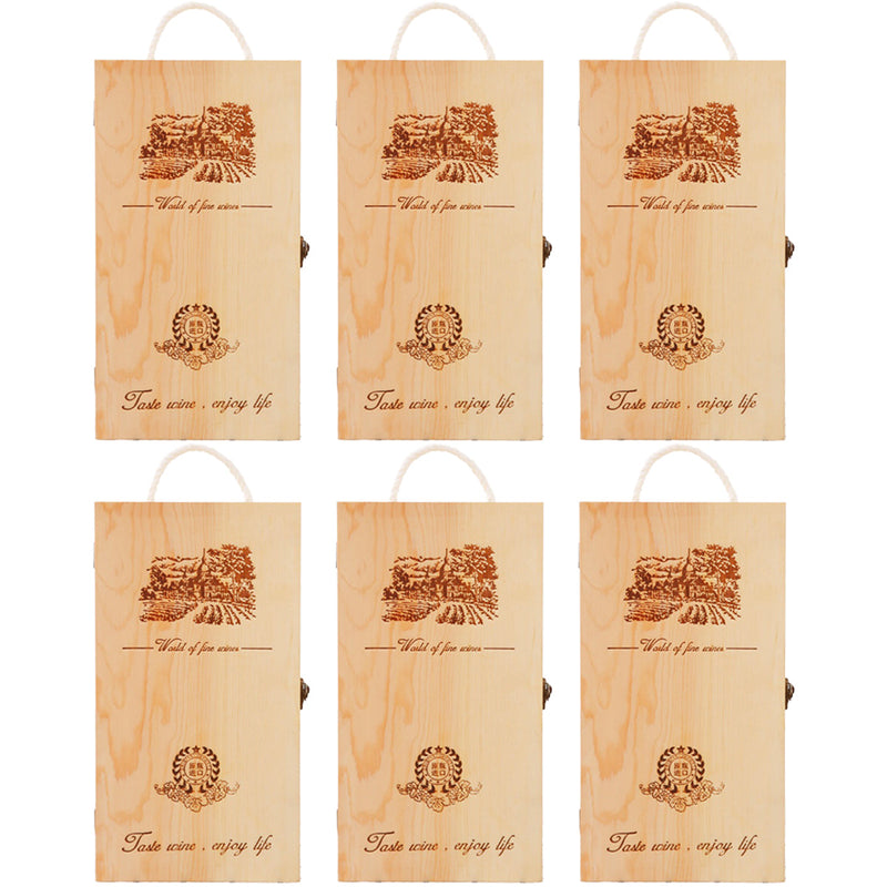 6pcs Red Wine Wooden Gift Box Packaging Storage Box for Wine Bottle Gifts - Double clamshell