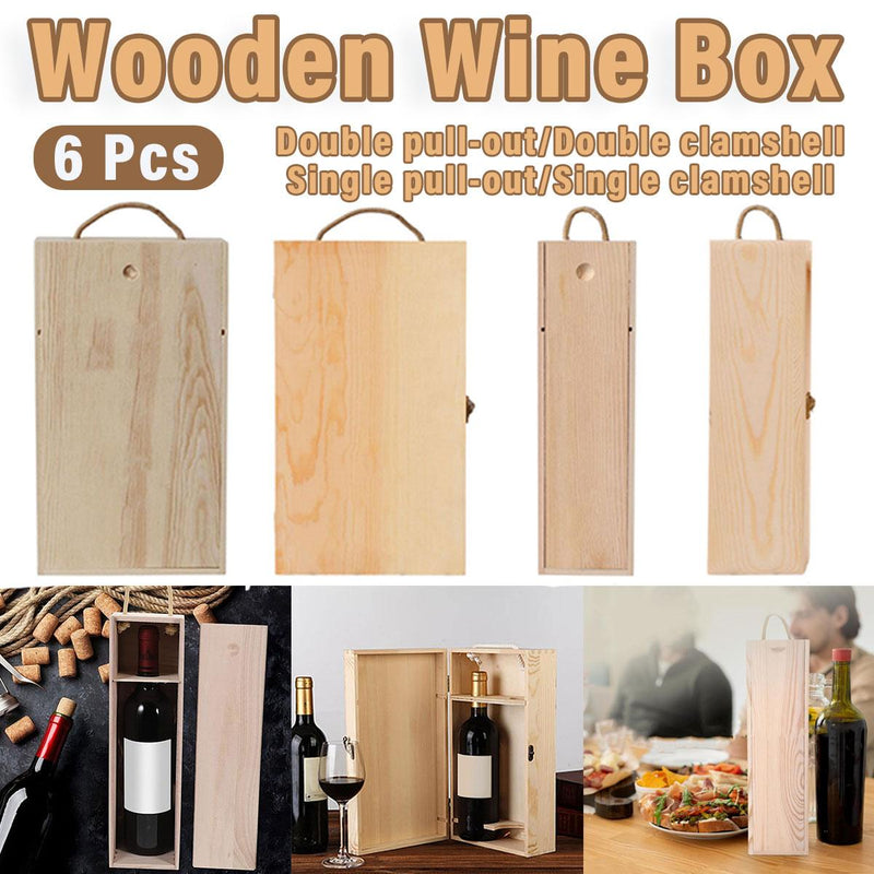 6pcs Red Wine Wooden Gift Box Packaging Storage Box for Wine Bottle Gifts - Single pull-out