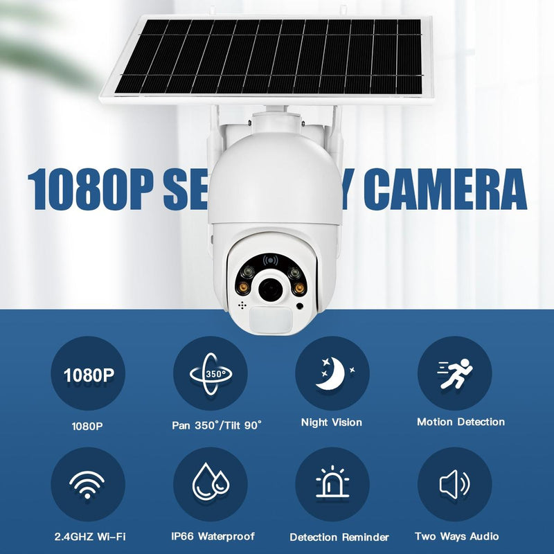 Solar-Powered Wifi Camera With 1080P Hd Pir Alarm Night Vision And Two-Way Audio