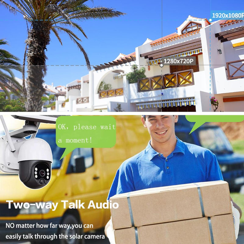 Full Hd Solar Wifi Camera With Pir Alarm & Night Vision - 2-Way Audio Tf Card Slot Battery Not Included