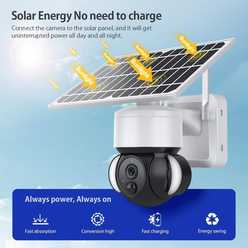 Solar Wifi Ptz Camera With Pir Detection - 2.4G - Battery Powered
