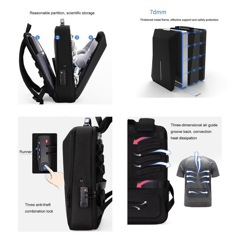 Hard Shell Backpack Alloy Frame Anti-theft Computer Bag for Men Red