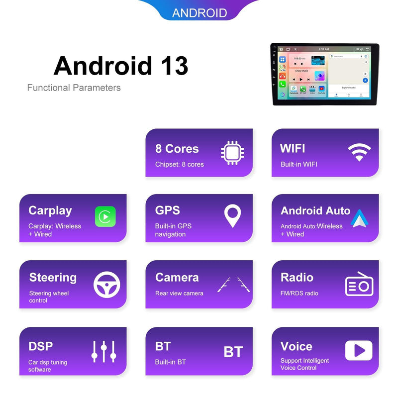 6 + 128G Android Car Bluetooth Player With Gps Navigation - Standard + Ahd Camera 9 Inch