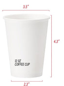 1000x 12oz Premium Paper Coffee Cups in White Bulk Wax Free Extra Strong in White