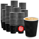 500x Triple Wall Coffee Cups (12oz) Disposable Takeaway BPA Free Paper Bulk in Black