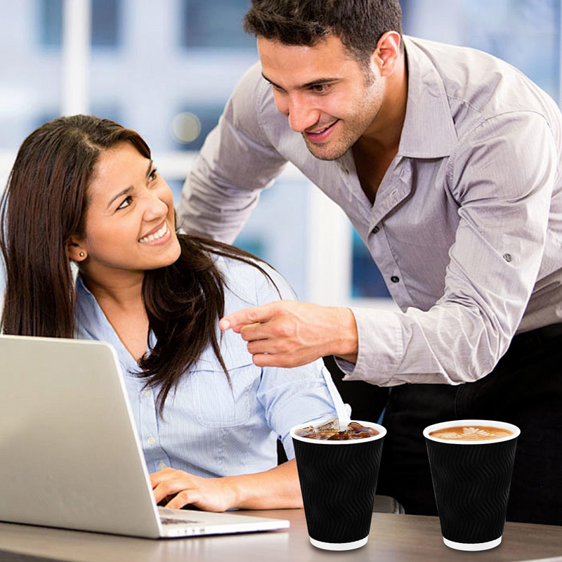 500x Triple Wall Coffee Cups (12oz) Disposable Takeaway BPA Free Paper Bulk in Black