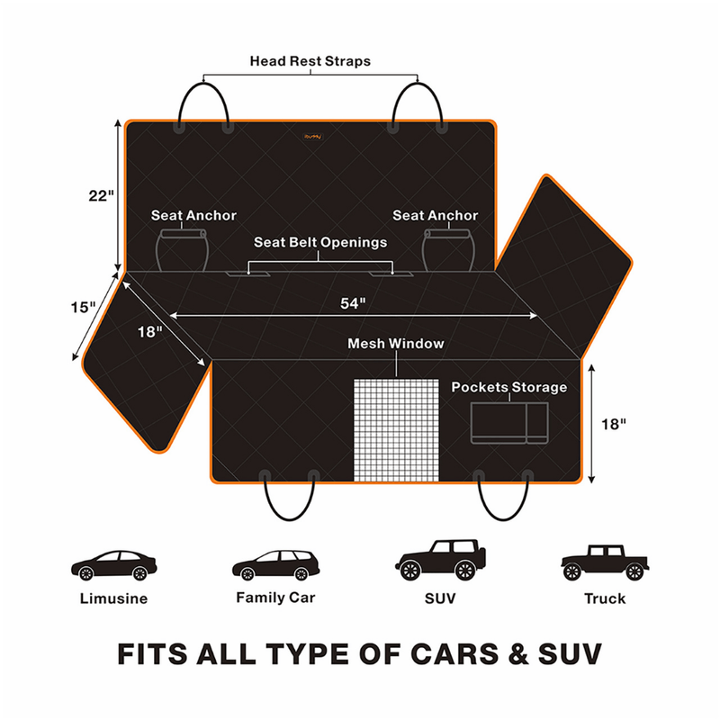 Dog Seat Cover Car Hammock w/ Mesh Window & Dog Seat Belt