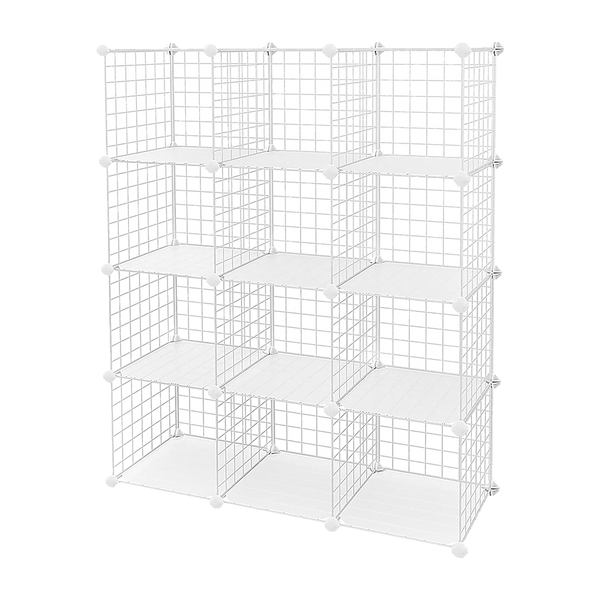 12 Cube Wire Grid Organiser Bookcase Storage Cabinet Wardrobe Closet White