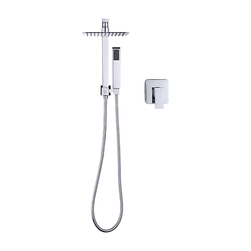 WELS 8" Rain Shower Head Set Square Dual Heads Faucet High Pressure With Mixer