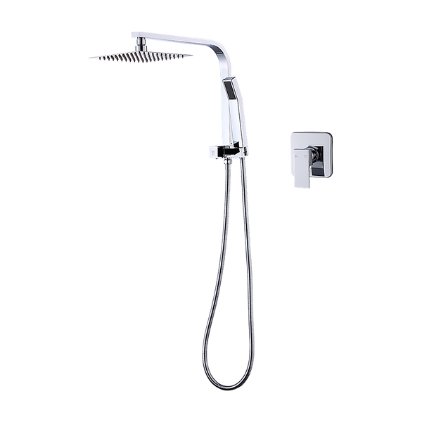 WELS 8" Rain Shower Head Set Square Dual Heads Faucet High Pressure With Mixer