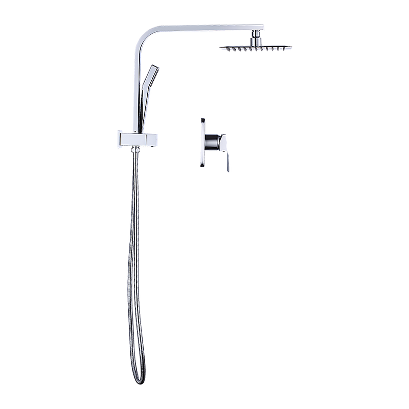 WELS 8" Rain Shower Head Set Square Dual Heads Faucet High Pressure With Mixer