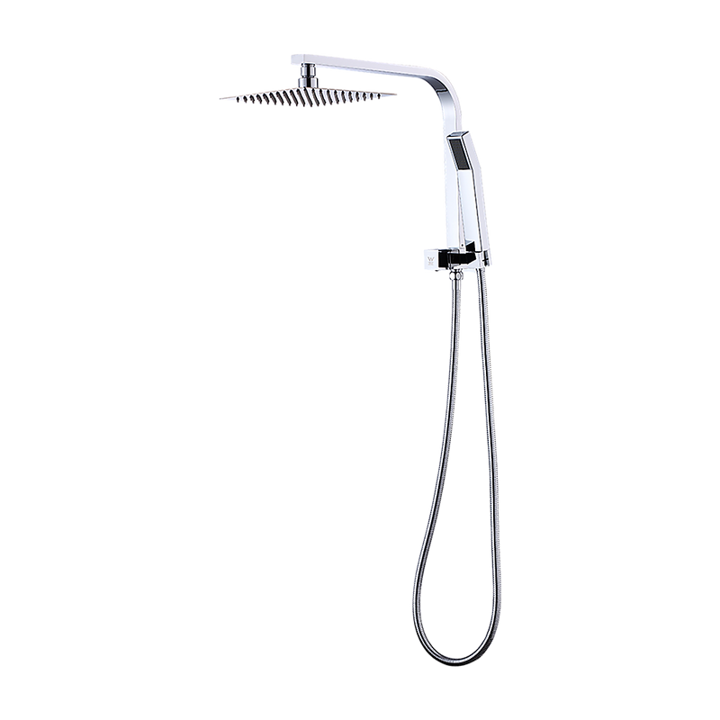 WELS 8" Rain Shower Head Set Square Dual Heads Faucet High Pressure Hand Held