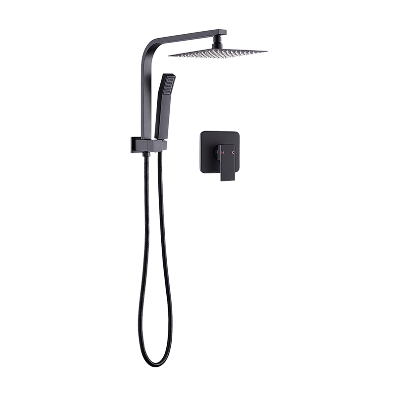 WELS 8" Rain Shower Head Set Square Dual Heads Faucet High Pressure With Mixer