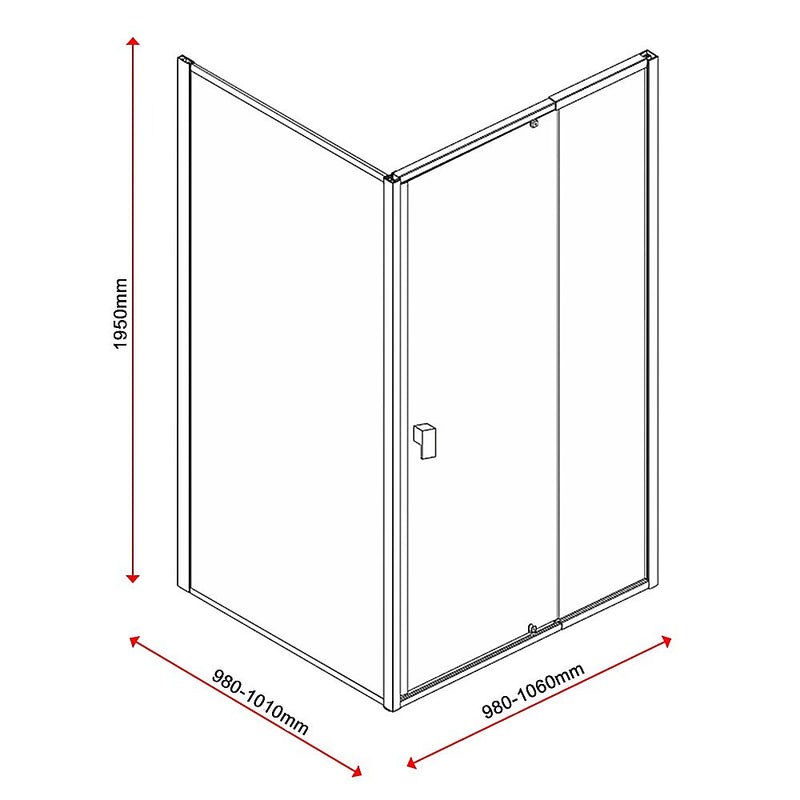 Semi Frameless Shower Screen (98~106)x 195cm & (98~101)x 195cm Side AS/NZS Glass