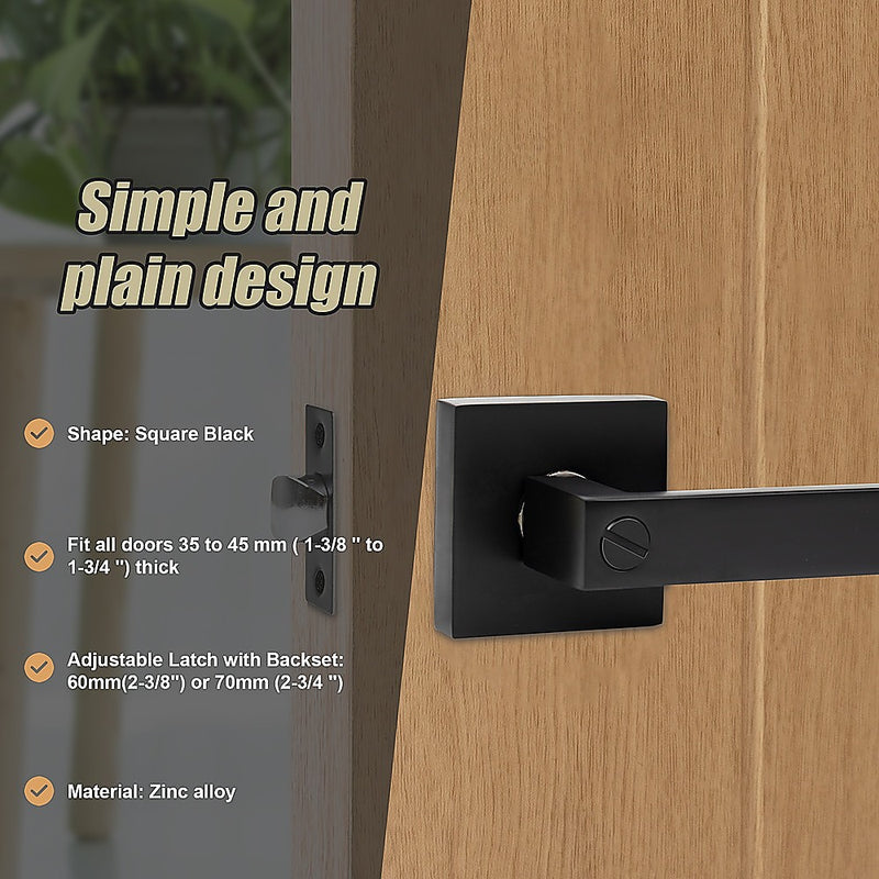 Door Handle Set Lever Privacy Function Square Black