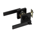 Door Handle Set Lever Key Lock Function Square Black