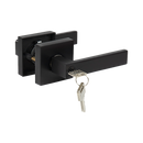 Door Handle Set Lever Key Lock Function Square Black