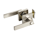 Door Handle Set Lever Privacy Function Square Satin Nickel