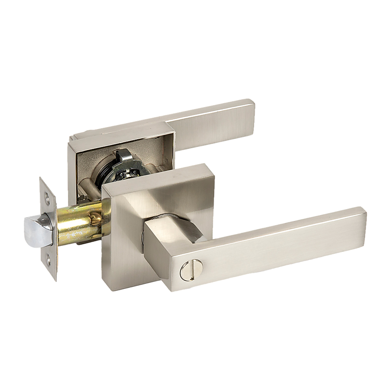 Door Handle Set Lever Privacy Function Square Satin Nickel