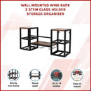 Wall Mounted Wine Rack 3 Stem Glass Holder Storage Organiser