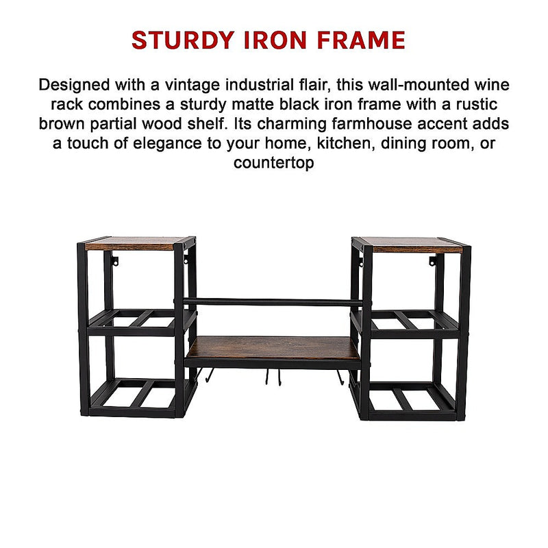 Wall Mounted Wine Rack 3 Stem Glass Holder Storage Organiser