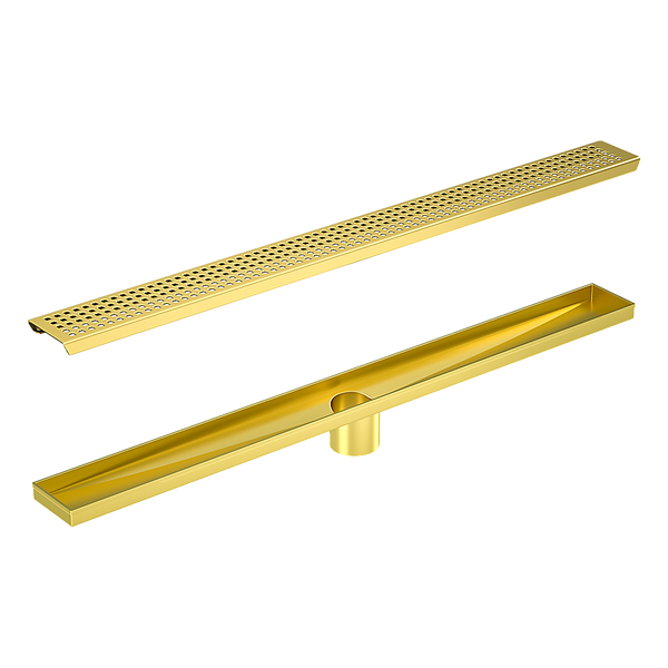 800mm Bathroom Shower Brushed Brass Grate Drain w/ Centre outlet Floor Waste