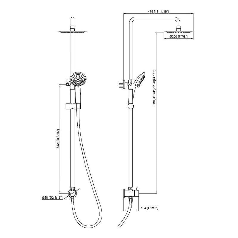 WELS 8" Rain Shower Head Set Rounded Dual Heads Faucet High Pressure Hand Held