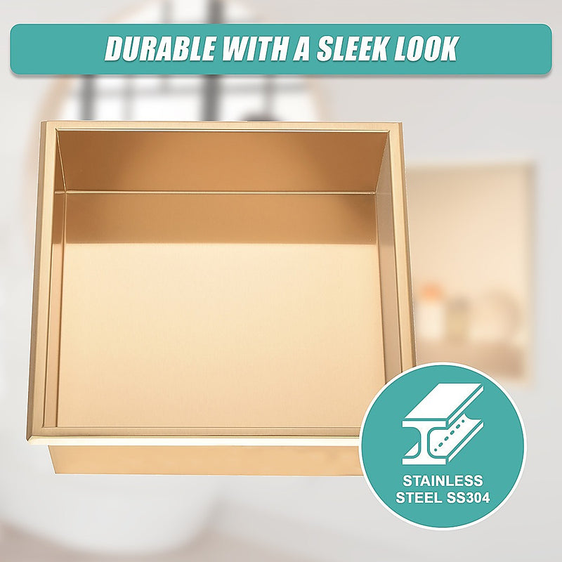 336 x 336 x 101mm Shower Niche Single Shelf Organizer No Tile Needed in Gold