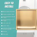 336 x 336 x 101mm Shower Niche Single Shelf Organizer No Tile Needed in Gold