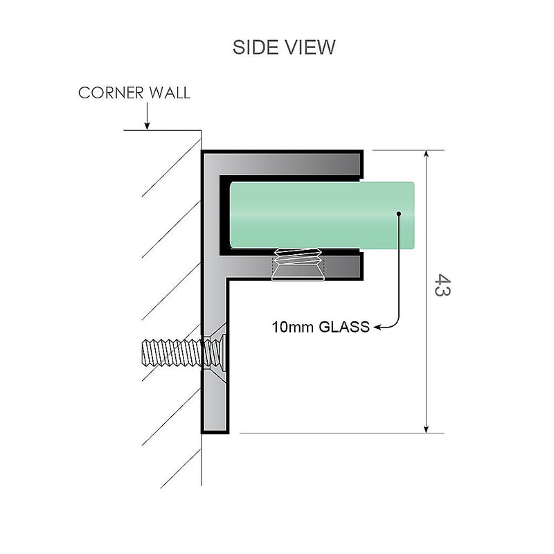 100x200cm Single Shower Glass Screen with Black Wall & Floor F Brackets