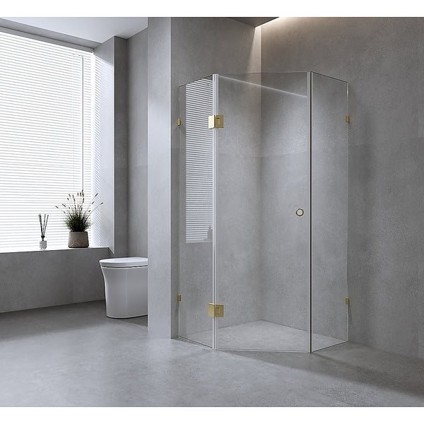 100cm Frameless Diamond Shower Screen with Chrome Brackets and SS Hinges, Round Handle