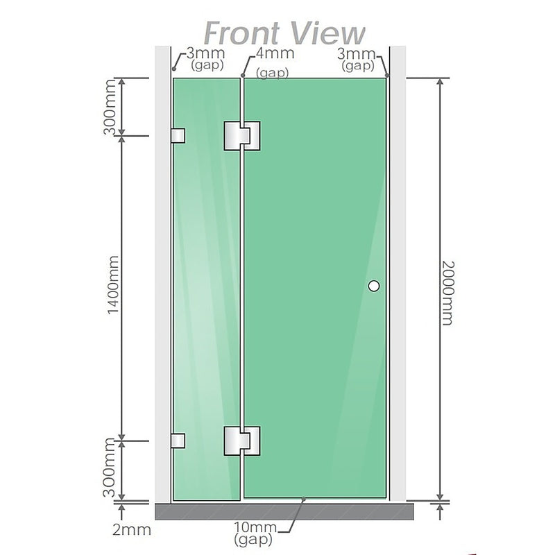 120cm Wall to Wall Frameless Shower Screen with White Brackets and SS Hinges