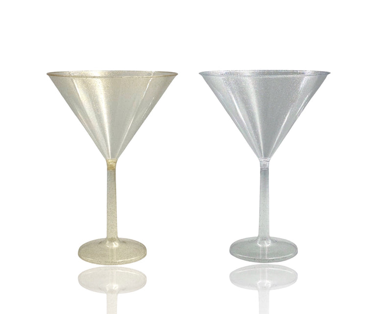 bulk 24 Glitter Plastic Jumbo Martini Glass 739ml 18x25cm