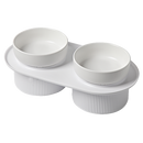 24x Ribbed Ceramic Double Pet Bowl 3pc Set - Emerald