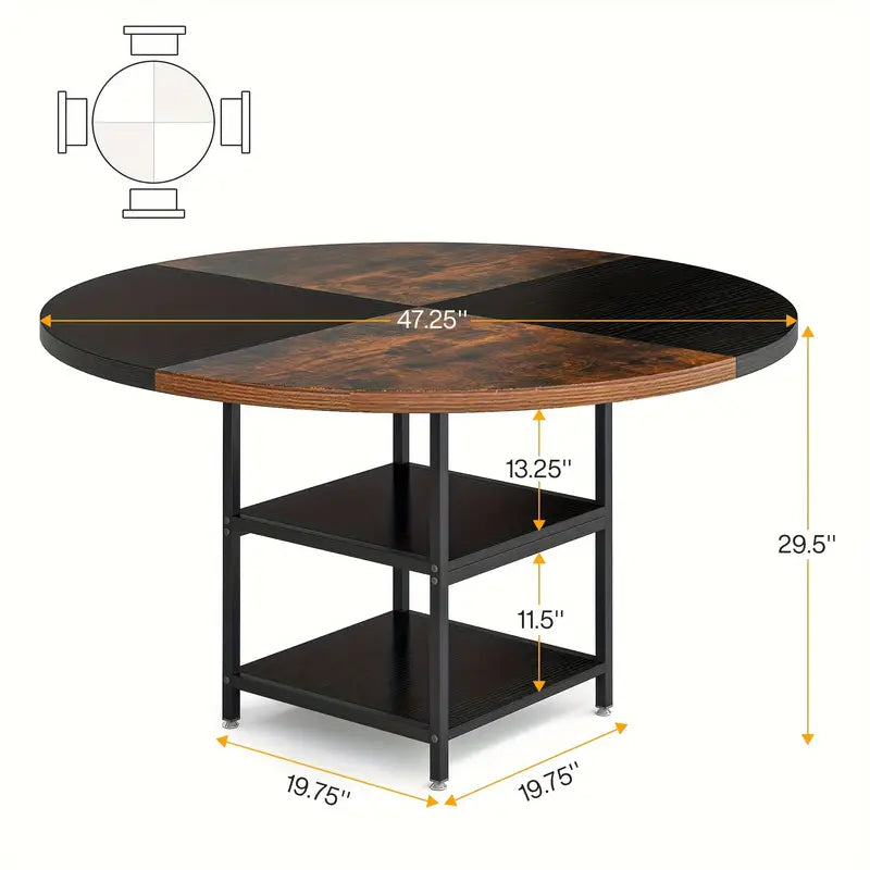 NNETMLT Round Dining Table - Rustic Brown & Black