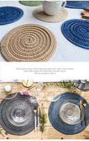Round Woven Placemats -Colorful Braided Table Mats for Dining & Home Decor 30cm 10pcs Blue