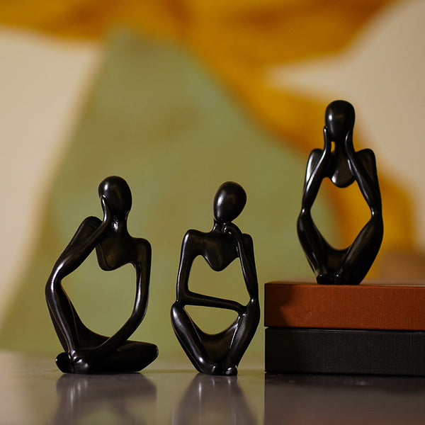 Abstract Thinker Sculpture Set - Black Resin Figurines, Modern Art Home Decor, Set of 3