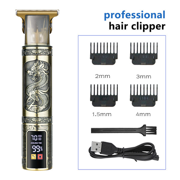 Professional Dragon Design Hair Clipper - Cordless Hair Trimmer with Digital Display, Adjustable Guards, and USB Charging