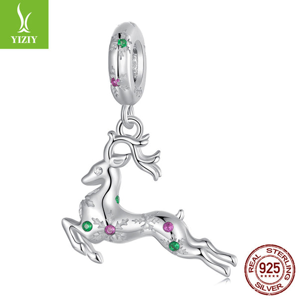 Sterling Silver Reindeer Charm - Festive Christmas Pendant with Colorful  Accents