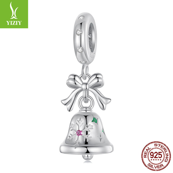 Sterling Silver Bell Charm - Festive Christmas Pendant with Colorful  Accents