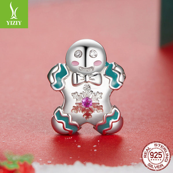 Sterling Silver Gingerbread Man Charm - Festive Christmas Pendant with Colorful  Accents